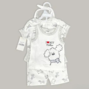 Sunnozy 4Pc Cotton Summer Baby Set (1x Bodysuit, 1x Vest, 1x Short, 1x Bib)