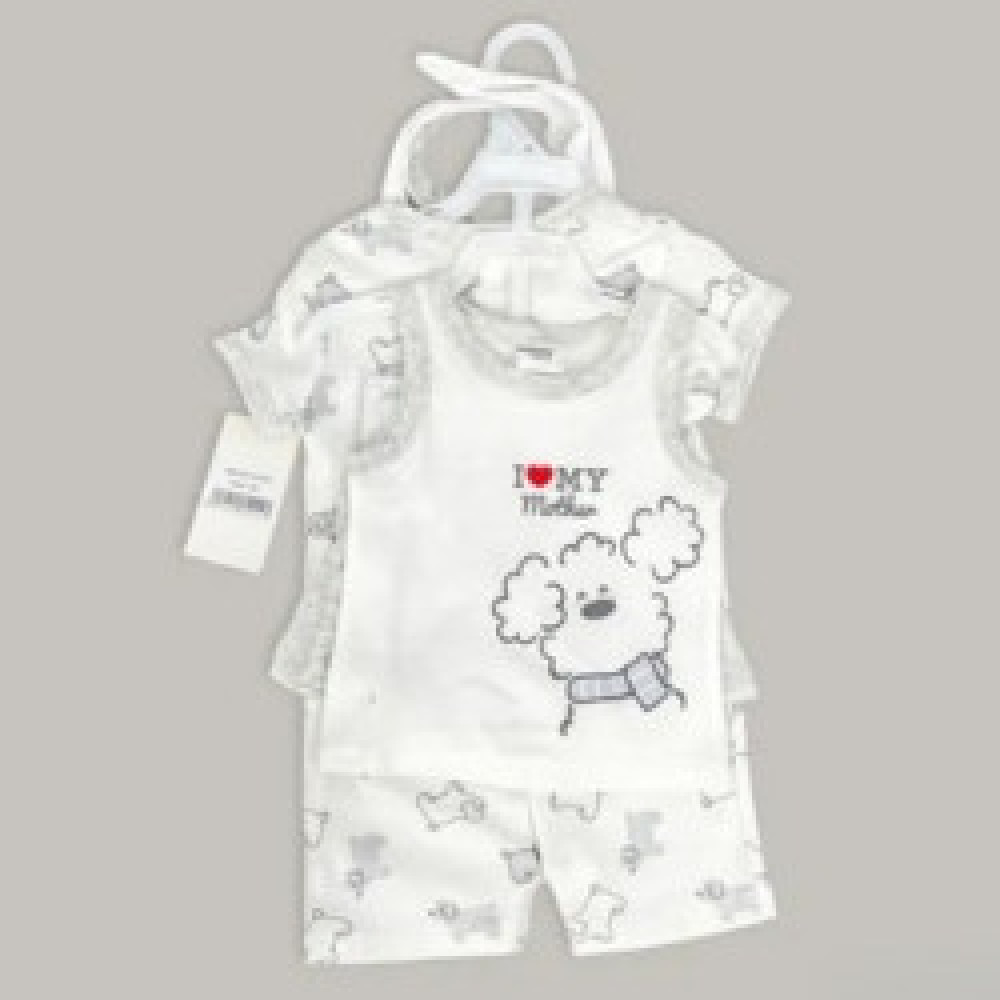 Sunnozy 4Pc Cotton Summer Baby Set (1x Bodysuit, 1x Vest, 1x Short, 1x Bib)